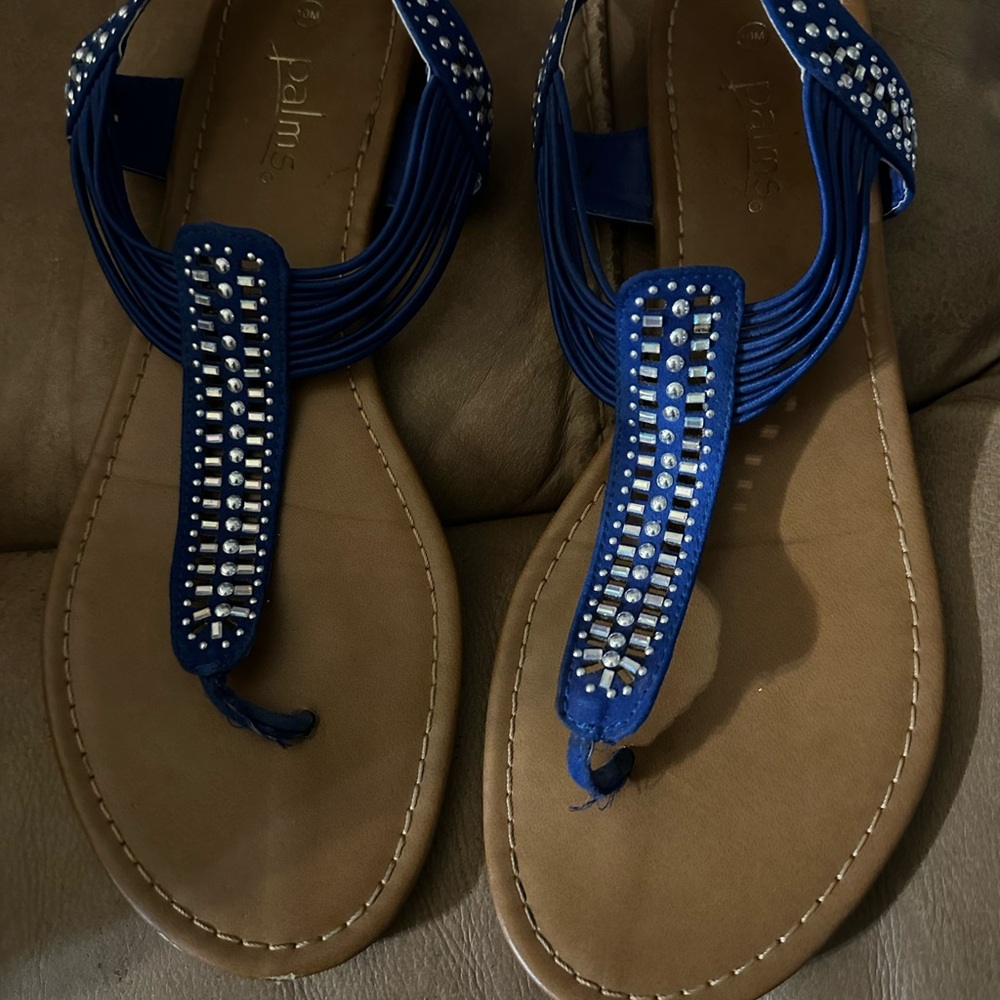Blue Sandals with Rhinestone Accents - Picture 2 of 3